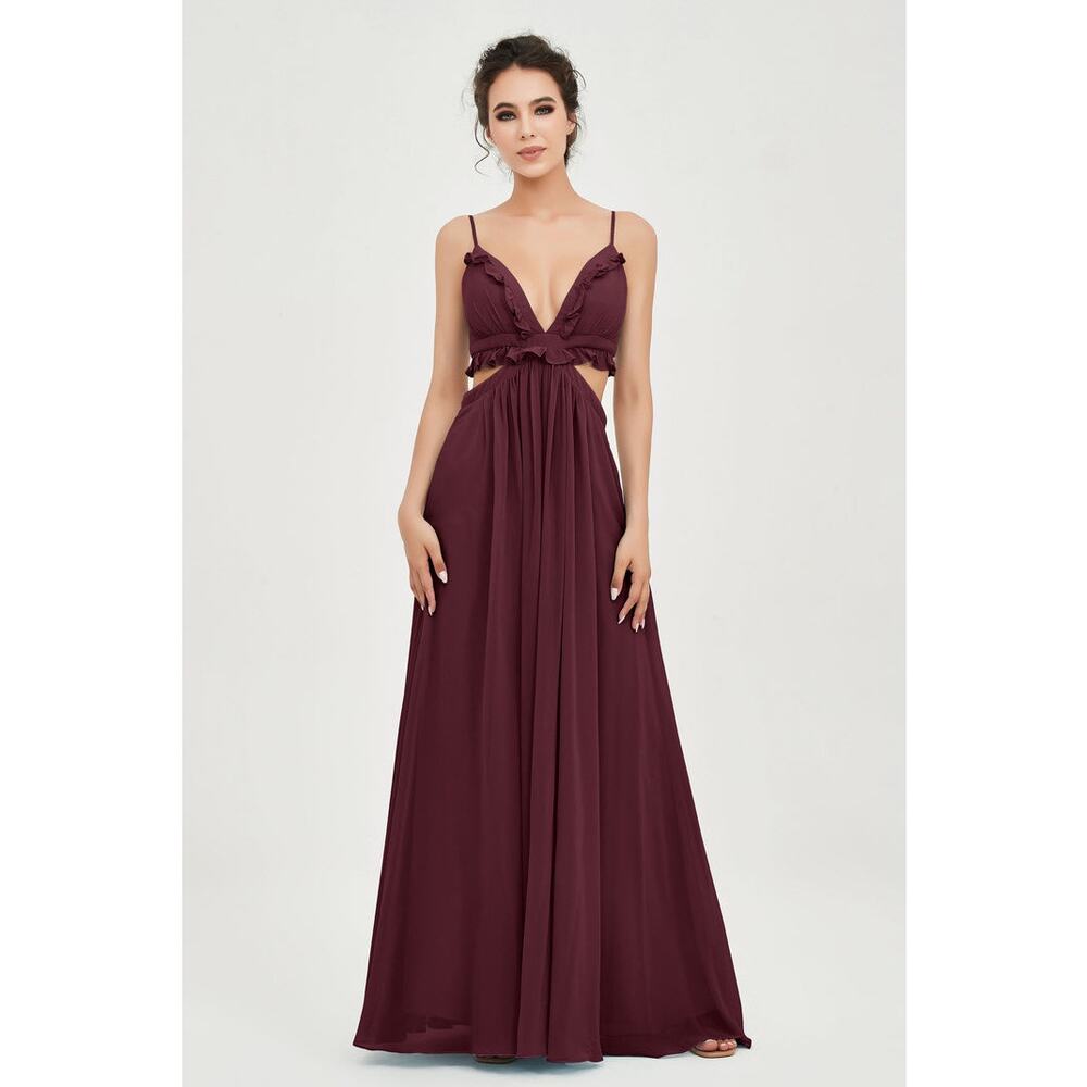 Duntery Andrea V-Neck Cut Out Bridesmaid Formal Maxi Dress - US 10 - Mulberry